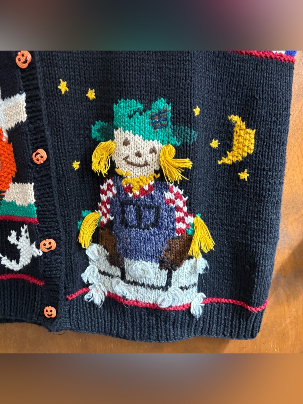 Vintage 90s Black Halloween Patchwork Embroidered Sweater Vest Pumpkin Ghost Y2K - Picture 5 of 11